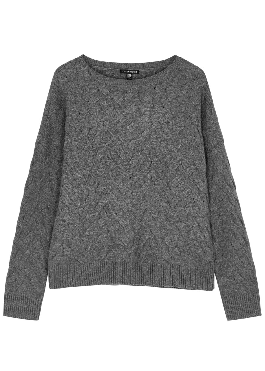 Eileen Fisher Cable-knit Cotton-blend Jumper In Grey