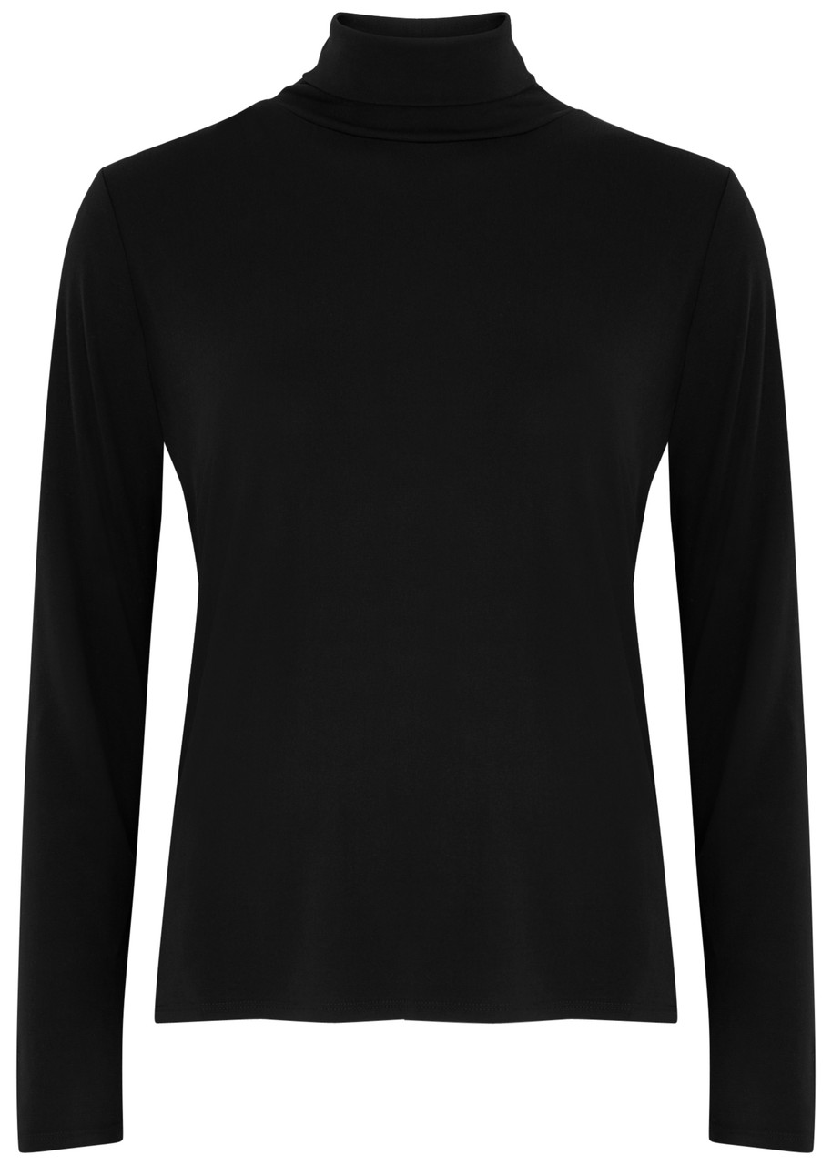 Eileen Fisher Roll-neck Silk-jersey Top In Black