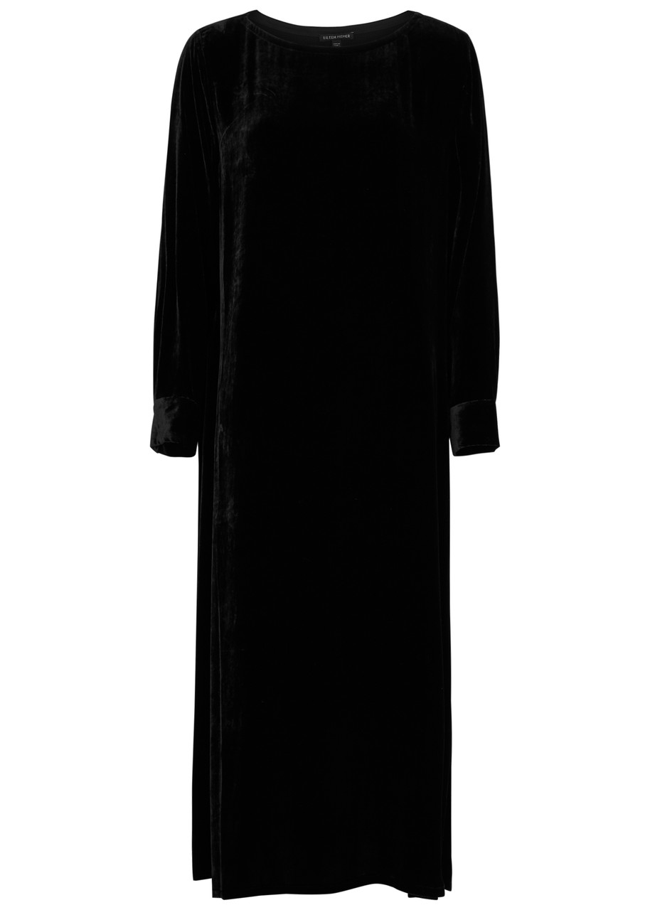 Eileen Fisher Velvet Midi Dress In Black
