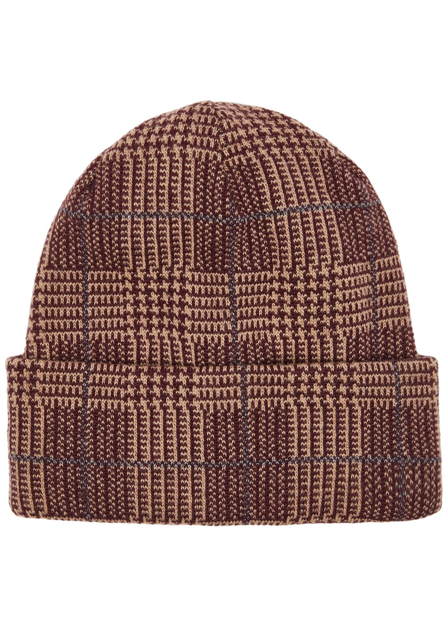Inverni Checked Wool And Cashmere-blend Beanie In Burgundy