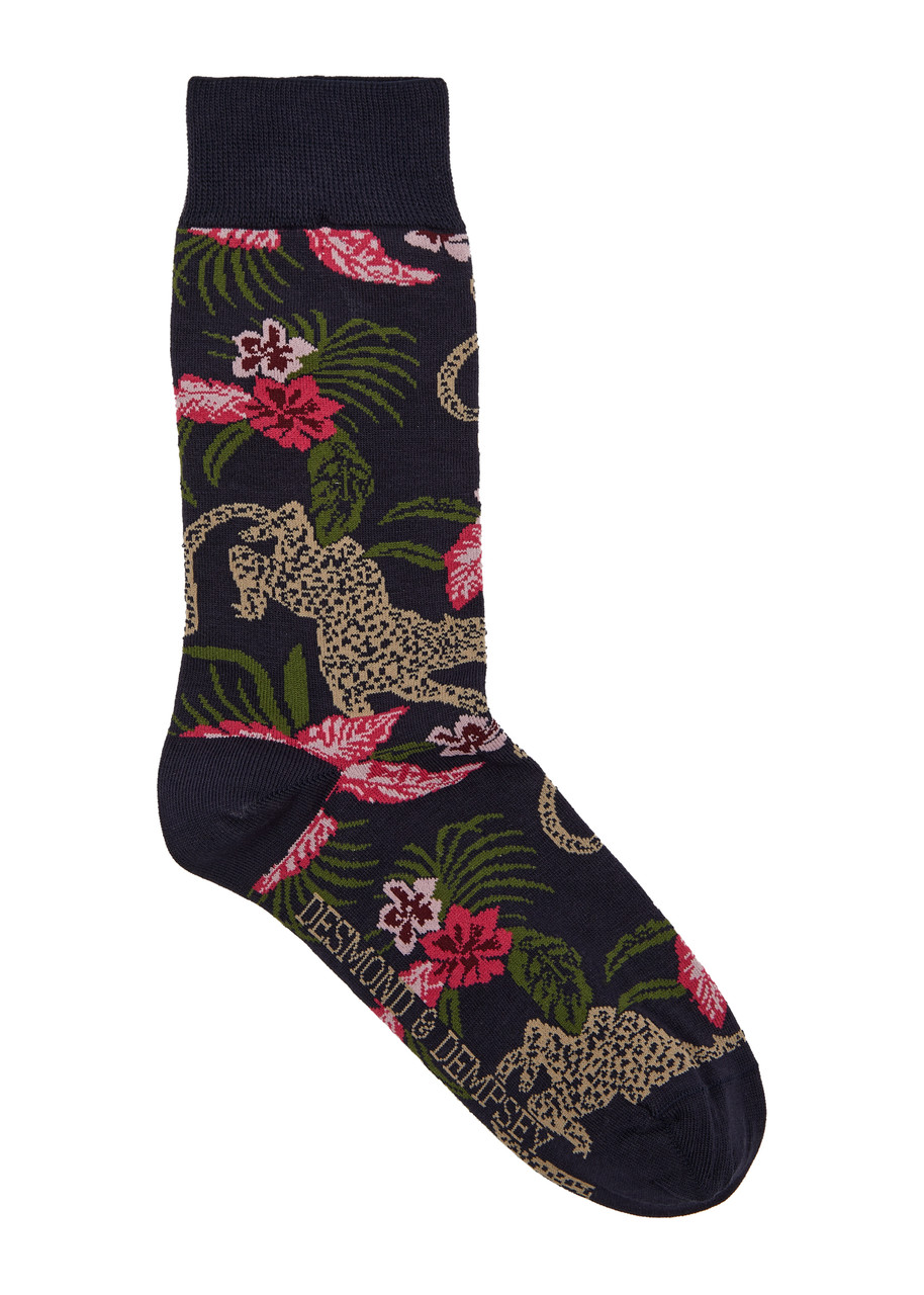 Desmond & Dempsey Soleia Cotton-blend Socks In Navy