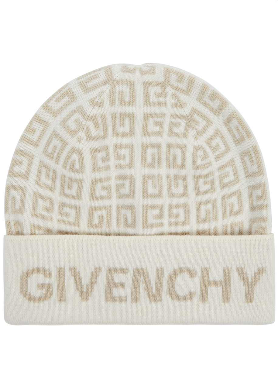 Givenchy 4g Monogrammed Wool-blend Beanie In Cream