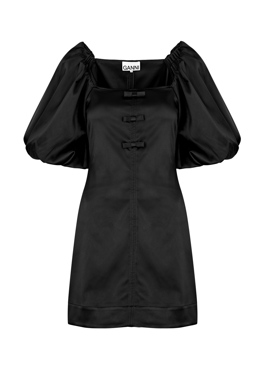Ganni Bow-embellished Satin Mini Dress - Black - 36 (UK8 / S)