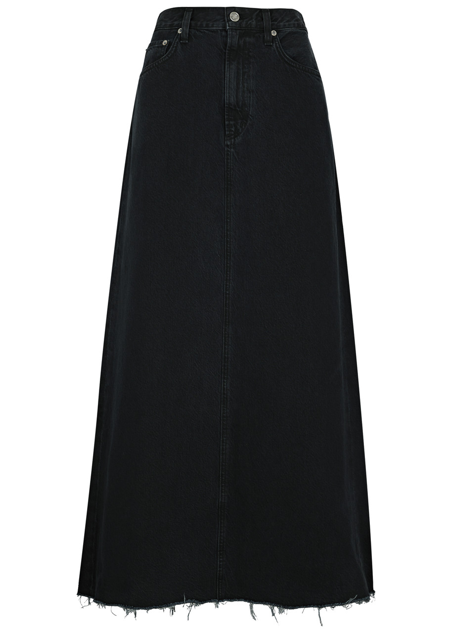 Shop Agolde Hilla Denim Maxi Skirt In Black