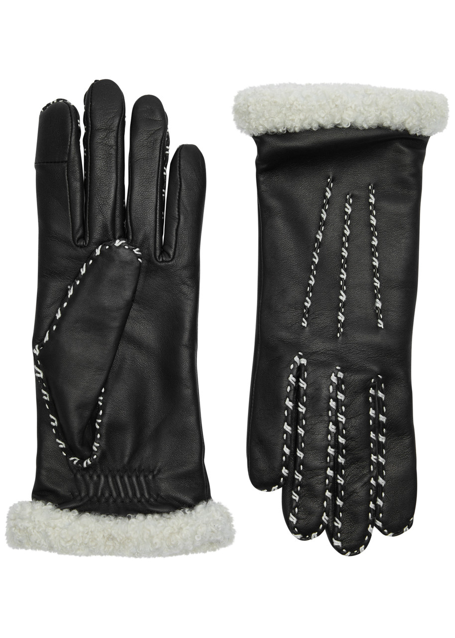 Agnelle Marie Louise Leather Gloves In Black