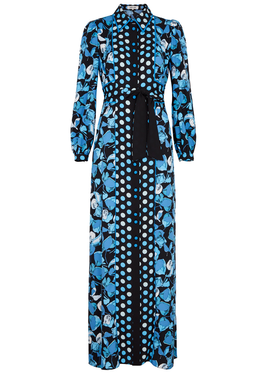 Shop Diane Von Furstenberg Joshua Printed Maxi Shirt Dress In Blue