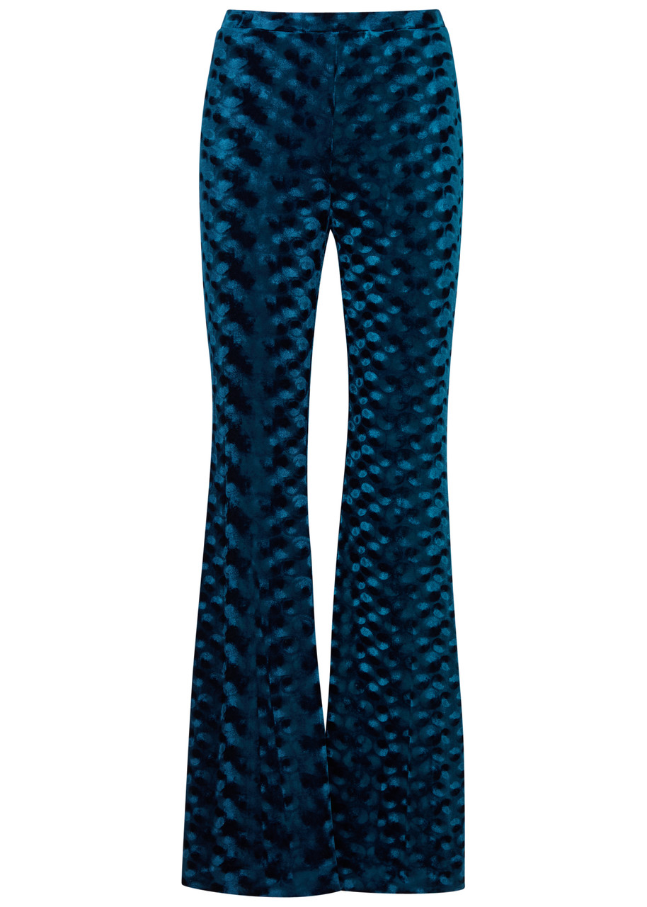 Diane Von Furstenberg Ruthette Leopard-print Flared Velvet Trousers In Dark Blue