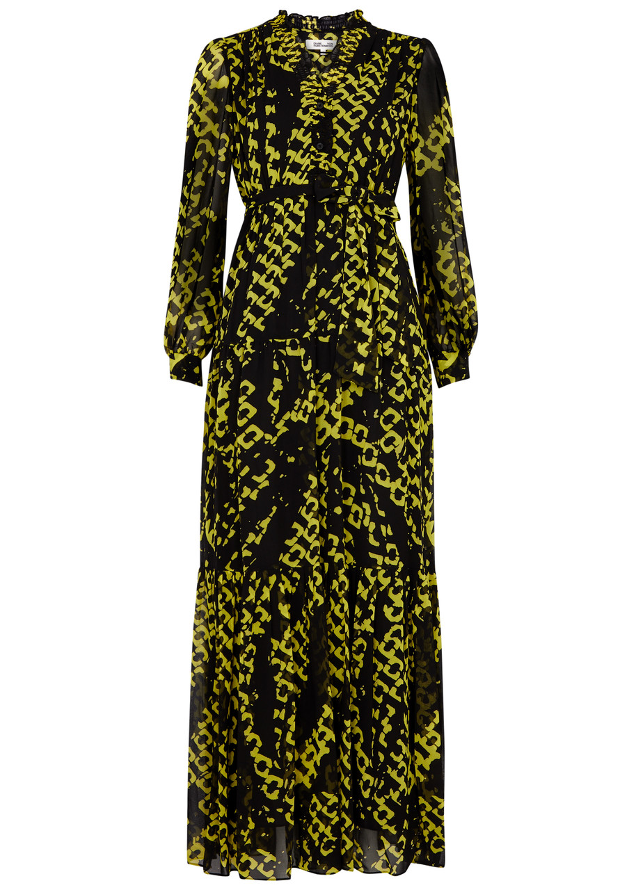 Shop Diane Von Furstenberg Olenna Printed Chiffon Maxi Dress In Yellow