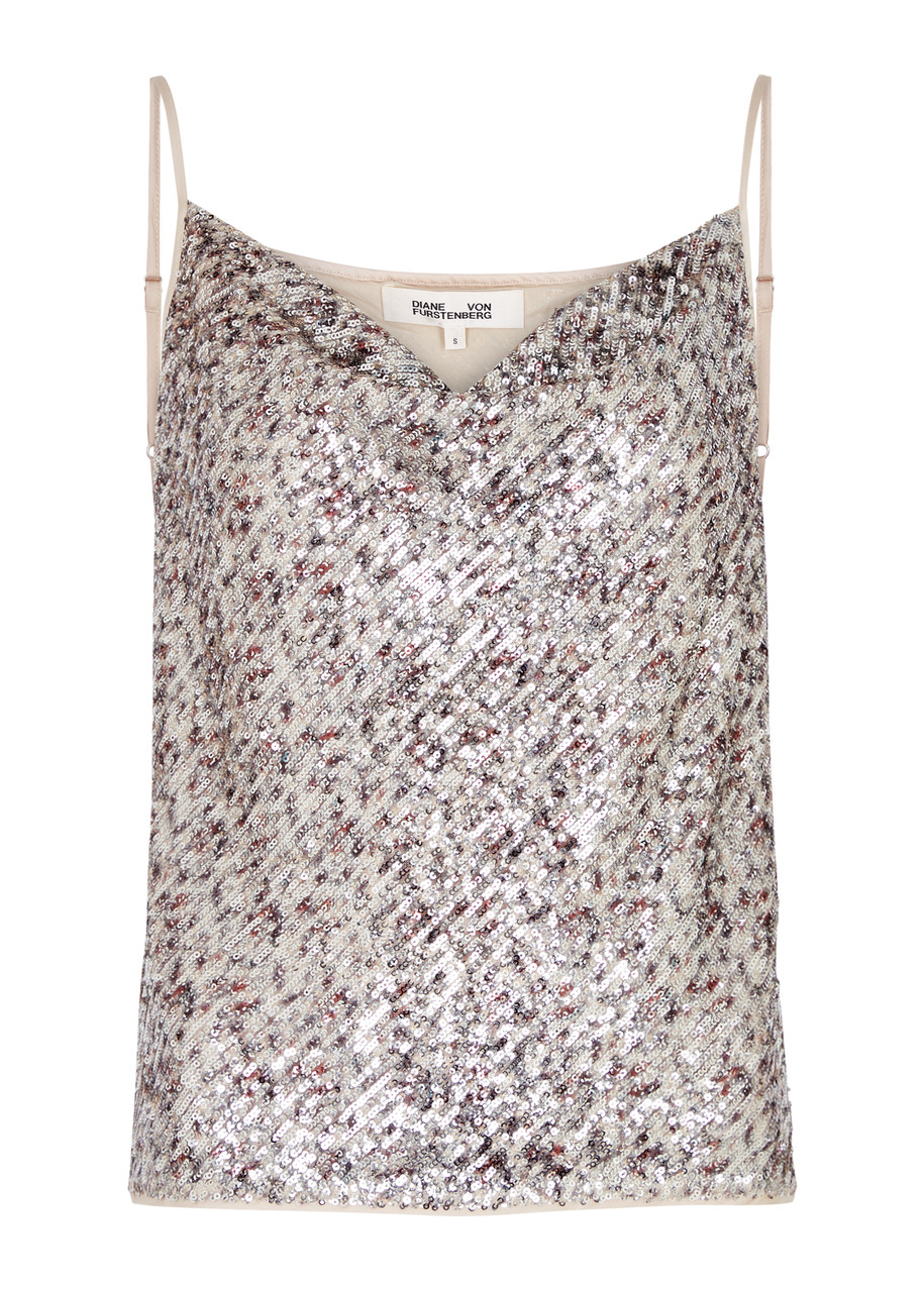 Diane Von Furstenberg Berlin Sequin-embellished Camisole - Silver - S (UK8-10 / S)