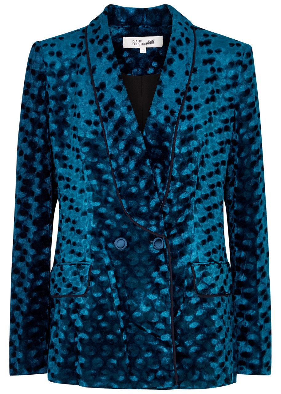 Shop Diane Von Furstenberg Chiana Leopard-print Velvet Blazer In Dark Blue