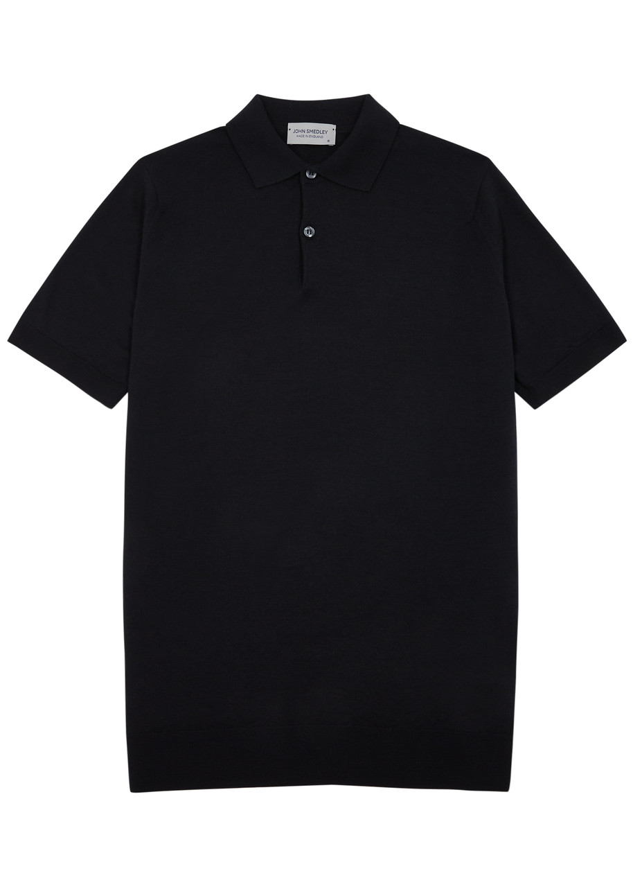 Shop John Smedley Payton Wool Polo Shirt In Black