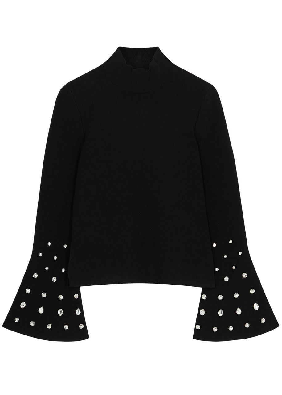 Jonathan Simkhai Savina Crystal-embellished Stretch-knit Top In Black