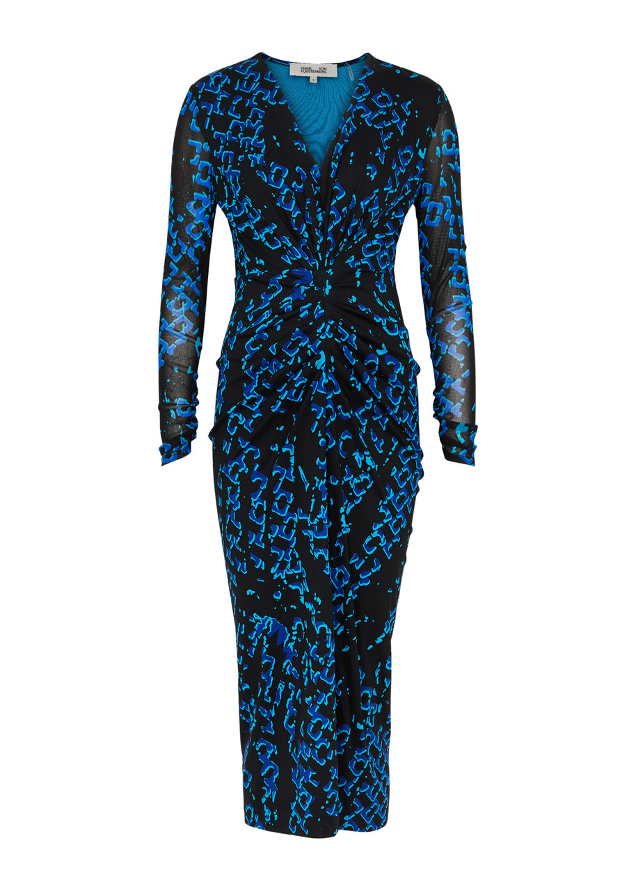 Shop Diane Von Furstenberg Hades Printed Stretch-jersey Midi Dress In Blue