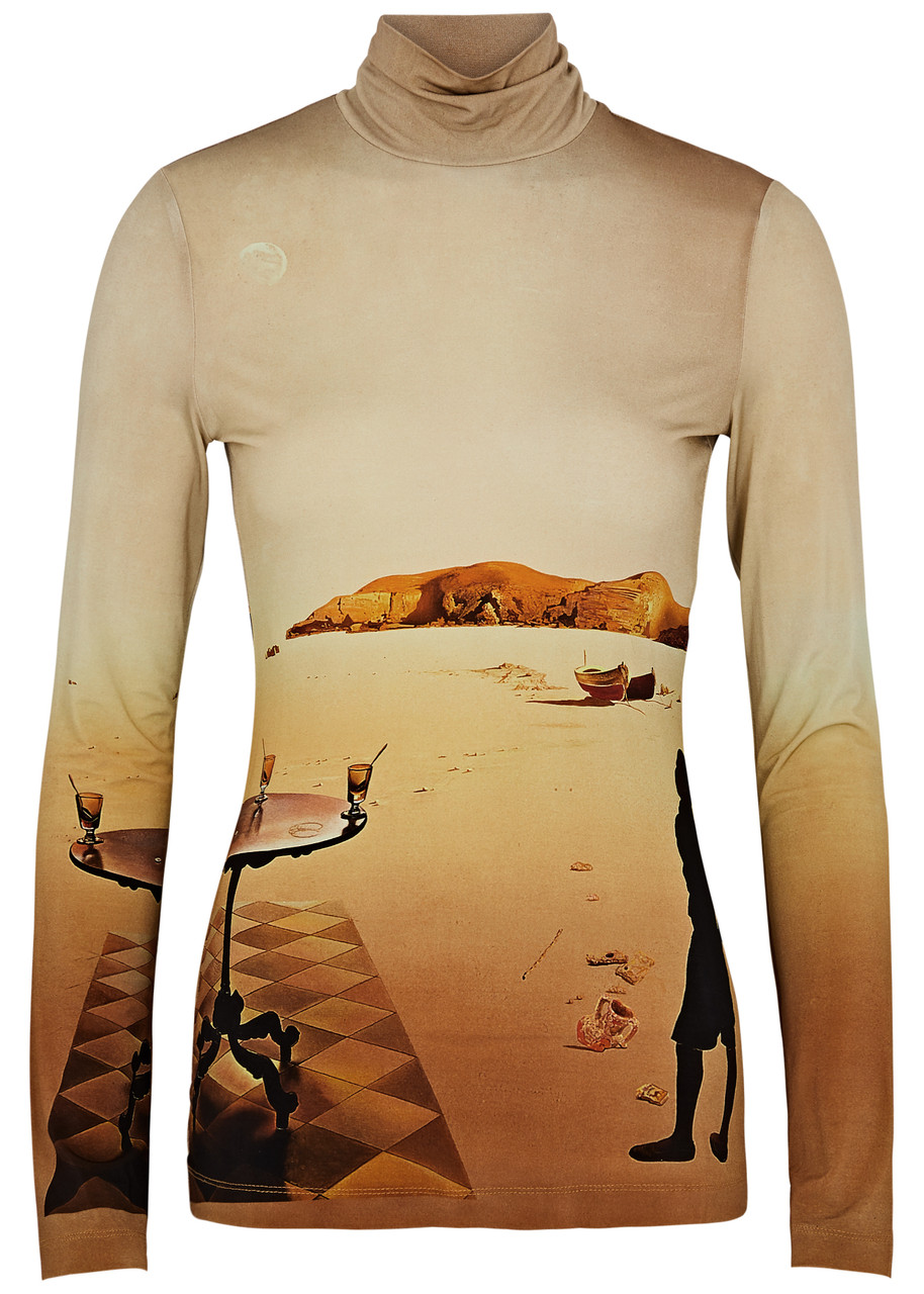 Rabanne Printed Jersey Turtleneck Top In Multicoloured