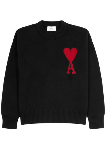 AMI PARIS Logo-intarsia wool jumper | Harvey Nichols AMI PARIS Logo-intarsia wool jumper | Harvey Nichols