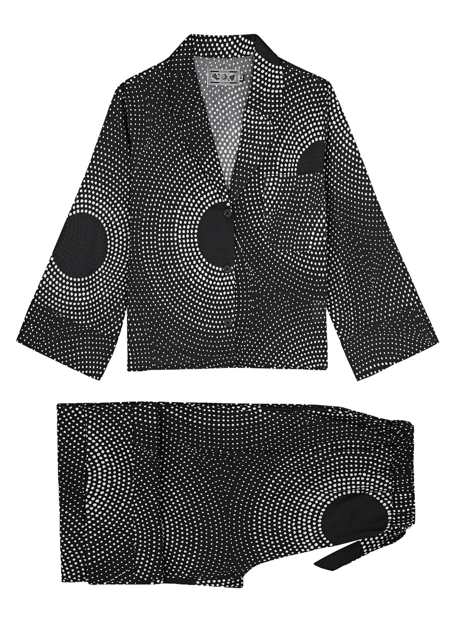 Desmond & Dempsey Eclipse Printed Cotton Pyjama Set In Black And White