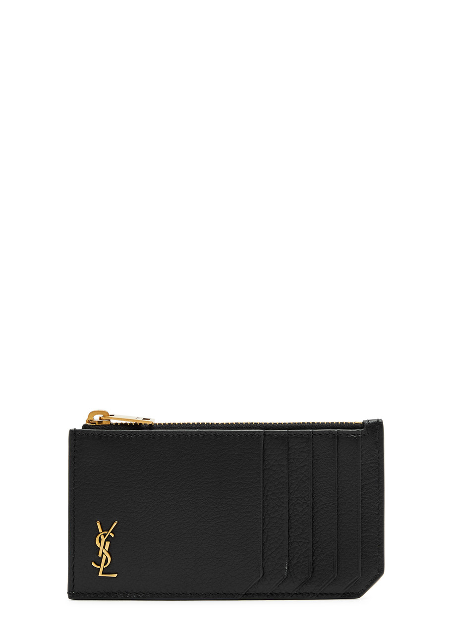 Saint Laurent Logo Leather Card Holder - Black - One Size