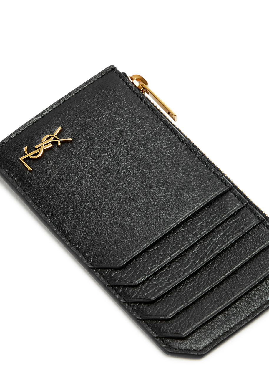 Saint Laurent Logo Leather Card Holder - Black - One Size 