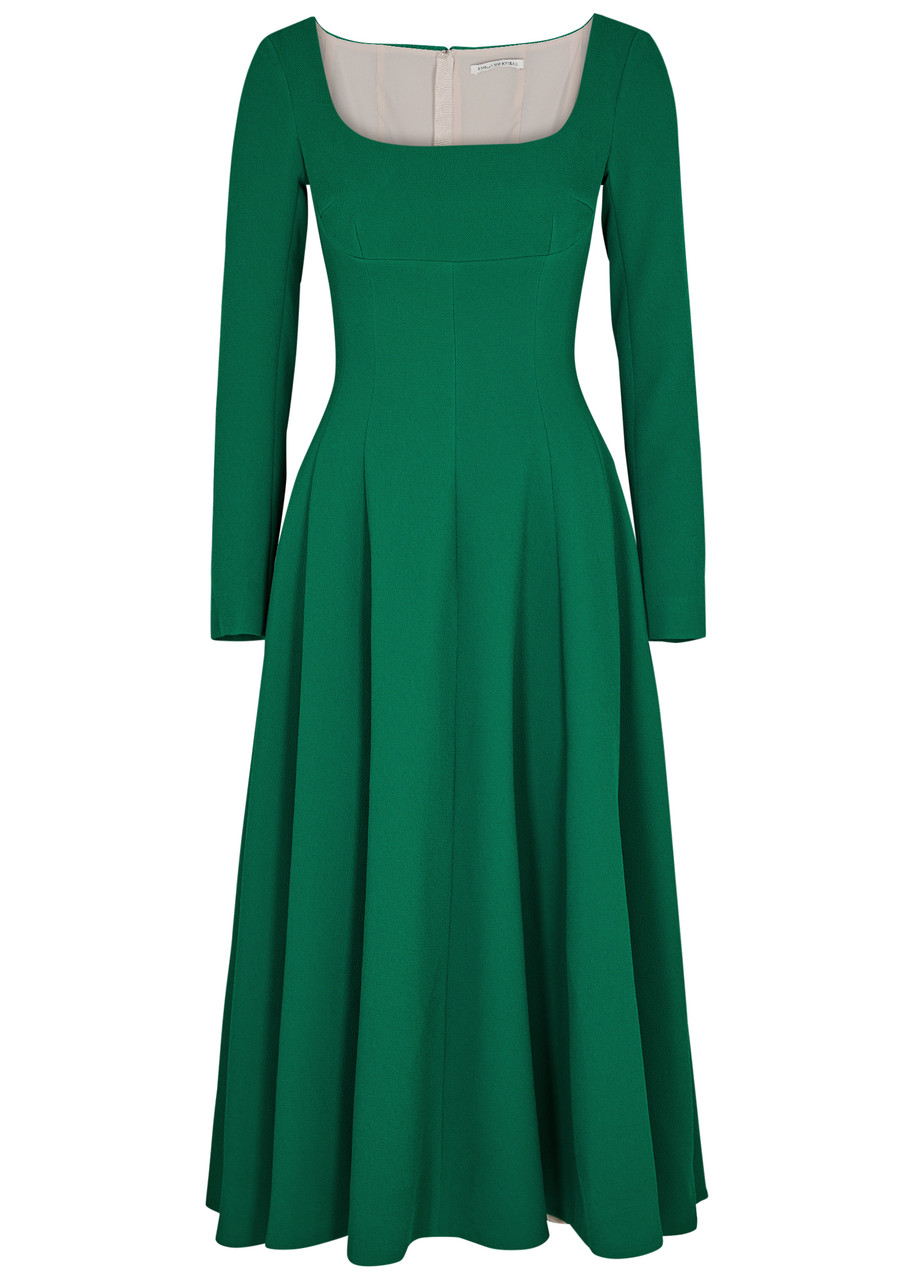 Emilia Wickstead Square-neck Pleated Crepe Midi Dress In Green