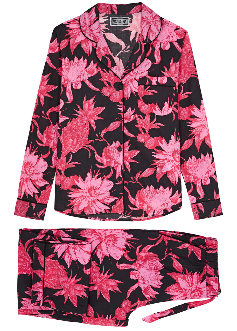 Desmond & Dempsey Night Bloom Printed Cotton Pyjama Set In Pink