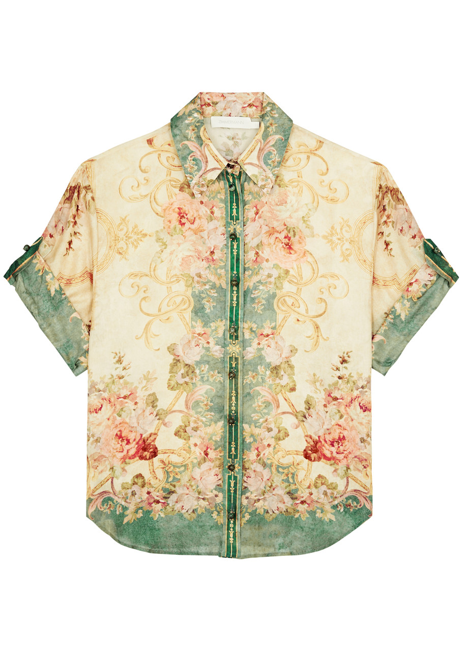 Shop Zimmermann August Printed Silk Shirt In Green