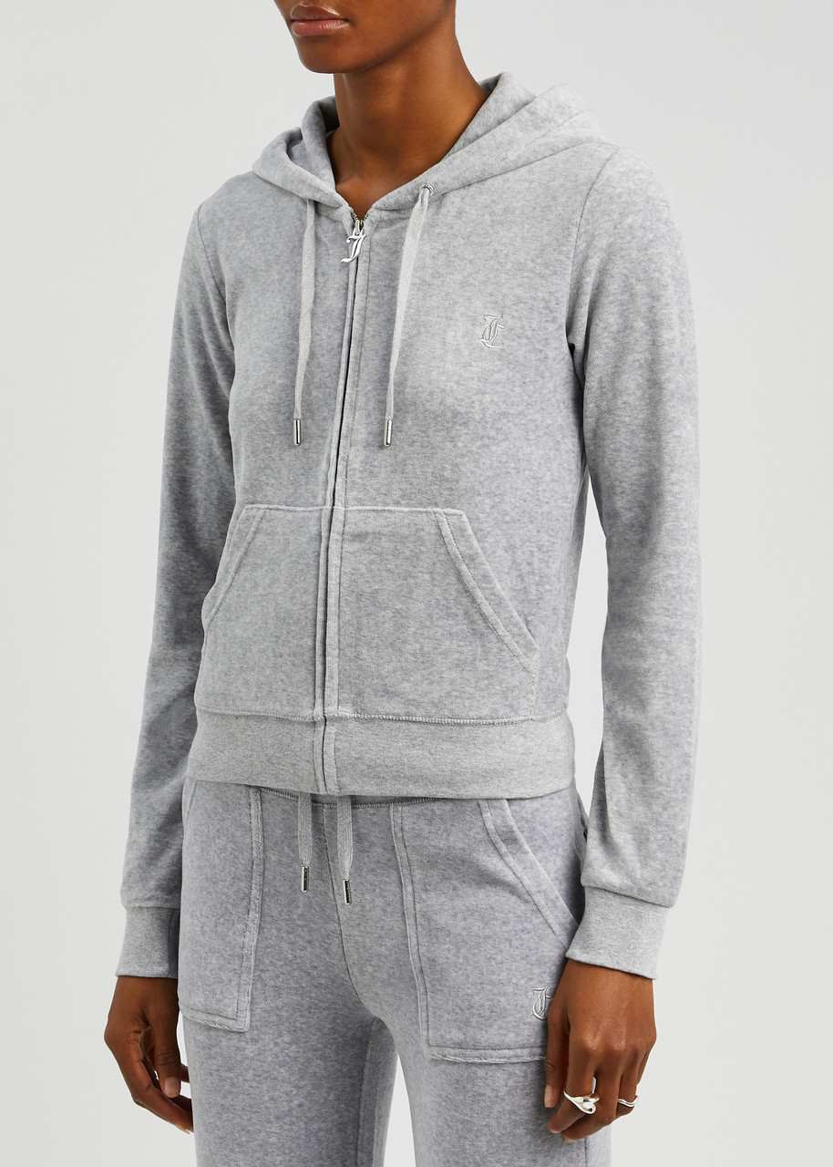 Juicy Couture Classic Robertson Hooded Velour Sweatshirt In Grey