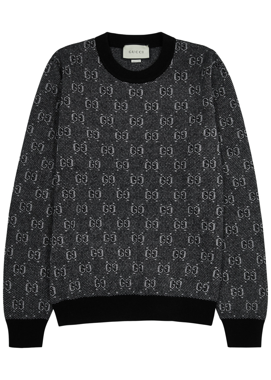Gucci Gg-monogram Intarsia Wool Jumper - Grey - L