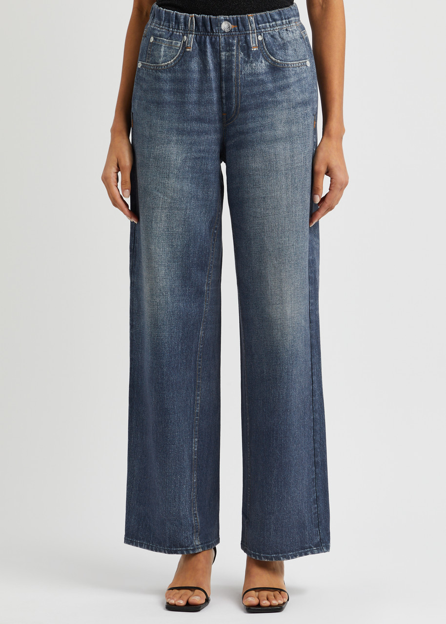 Rag & Bone Lori Mid Rise Wide Leg Pants In Blue