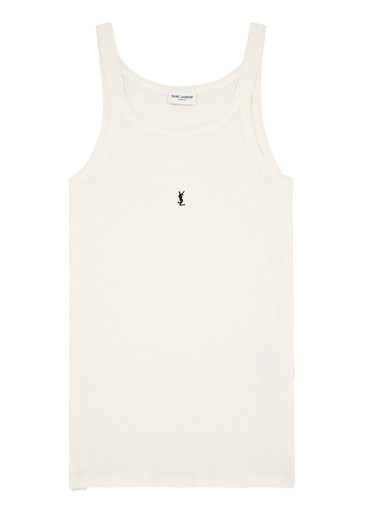 SAINT LAURENT Logo-embroidered ribbed cotton tank | Harvey Nichols