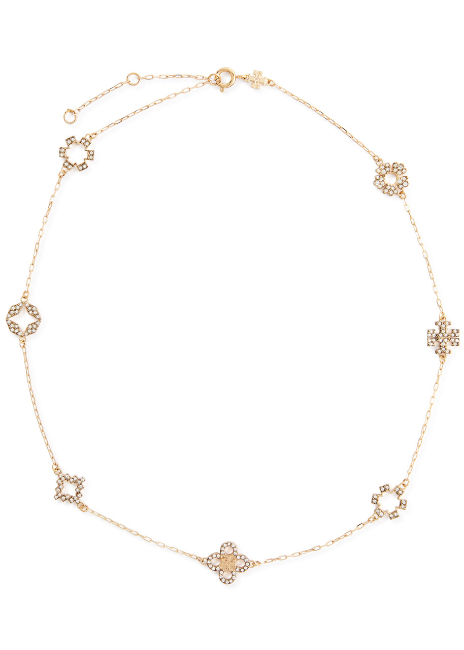Tory Burch Kira Clover Pavé 18kt Gold-plated Necklace - One Size