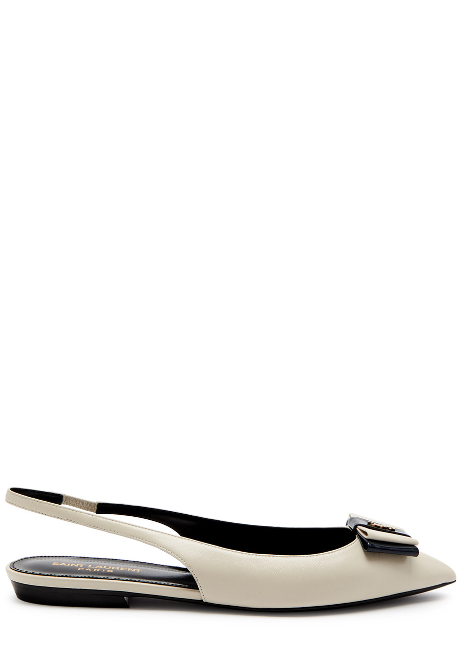 Saint Laurent Anais Leather Slingback Flats - Beige