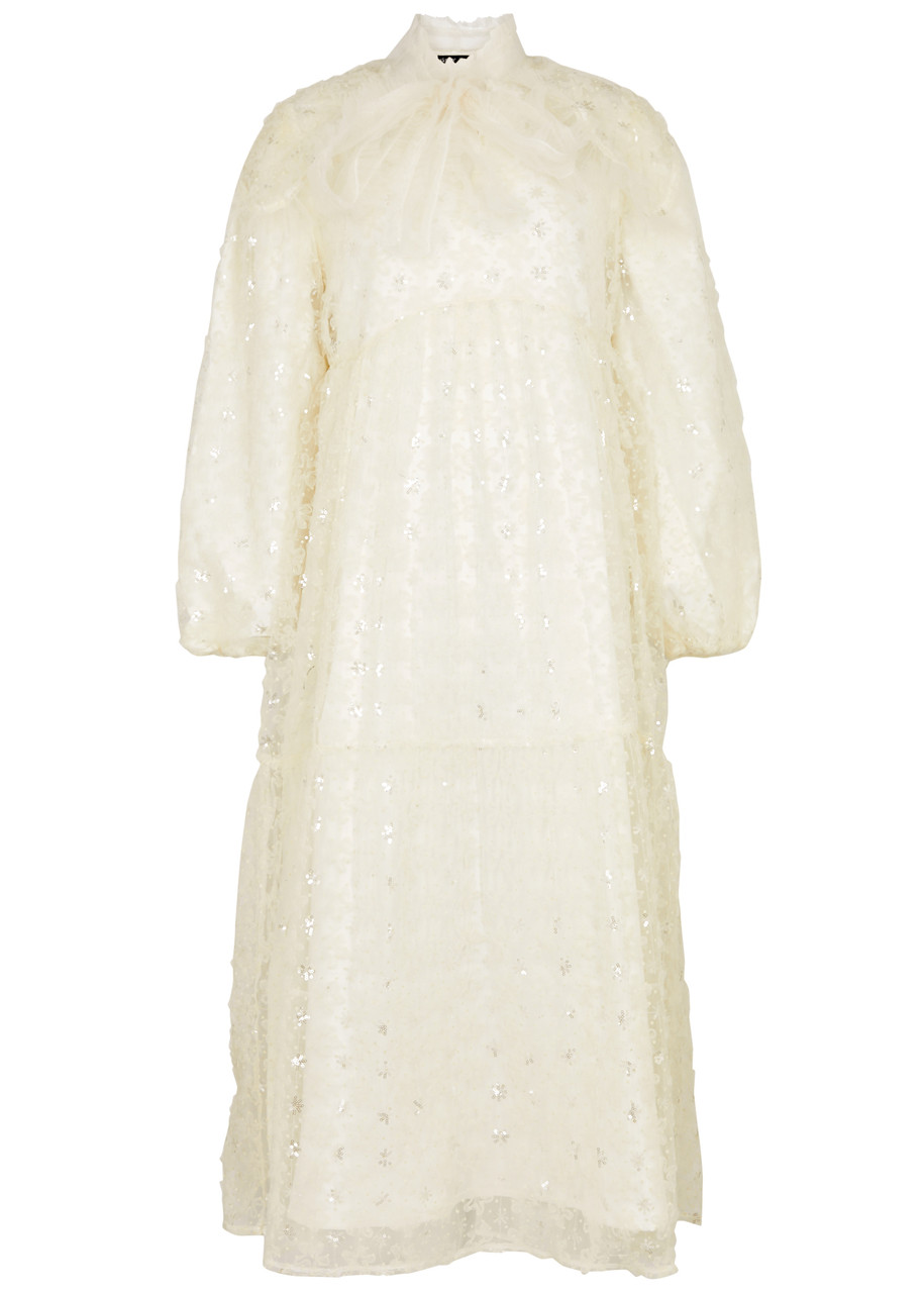 Sister Jane Frida Embellished Tulle Midi Dress In Cream