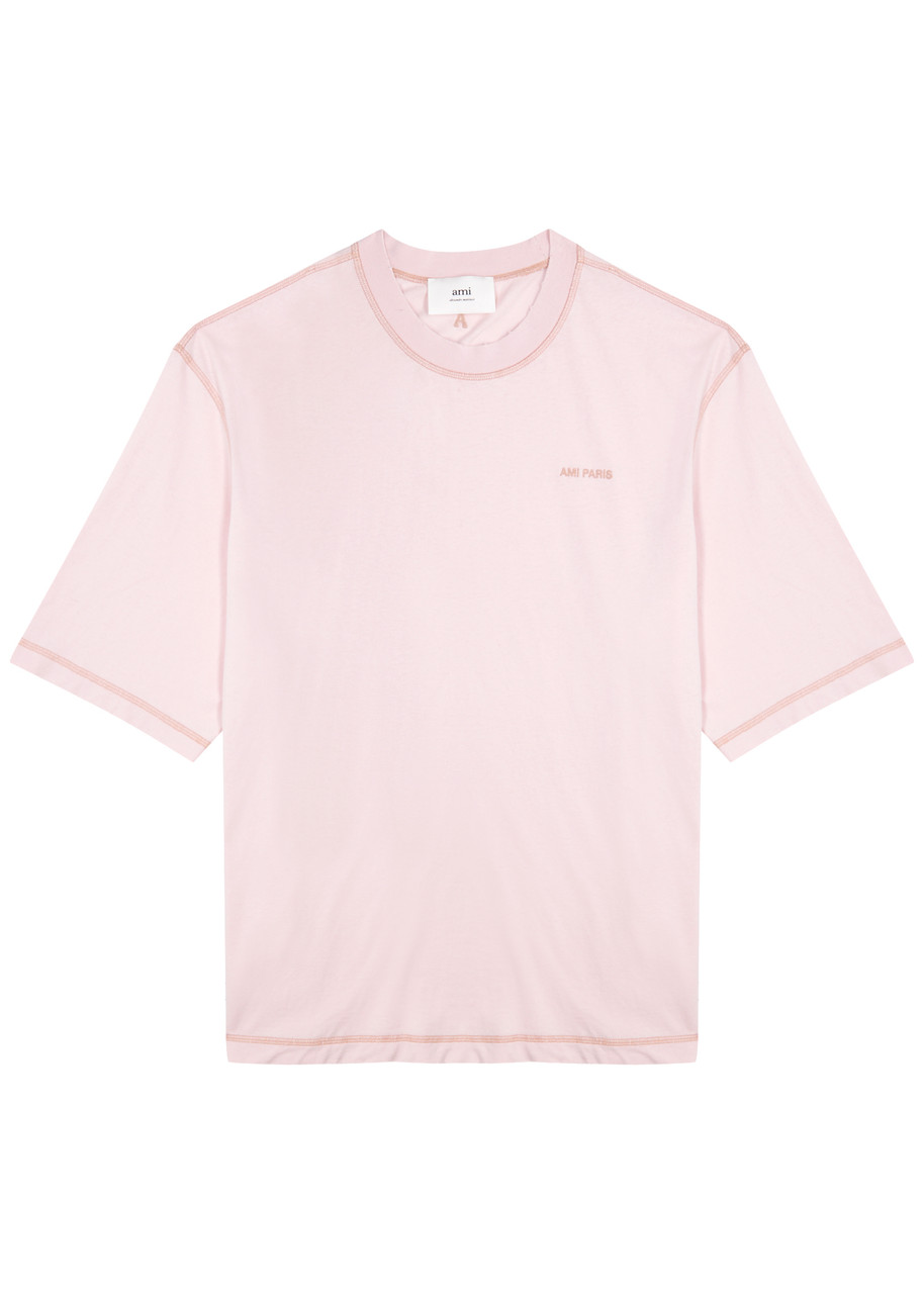 Ami Alexandre Mattiussi Ami Paris Fade Out Logo-embroidered Cotton T-shirt In Pink