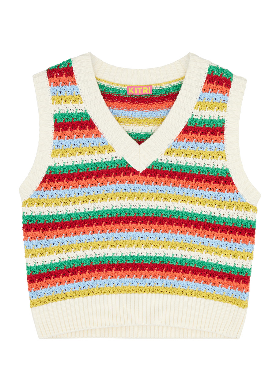 Kitri Winona Striped Crochet-knit Vest In Blue
