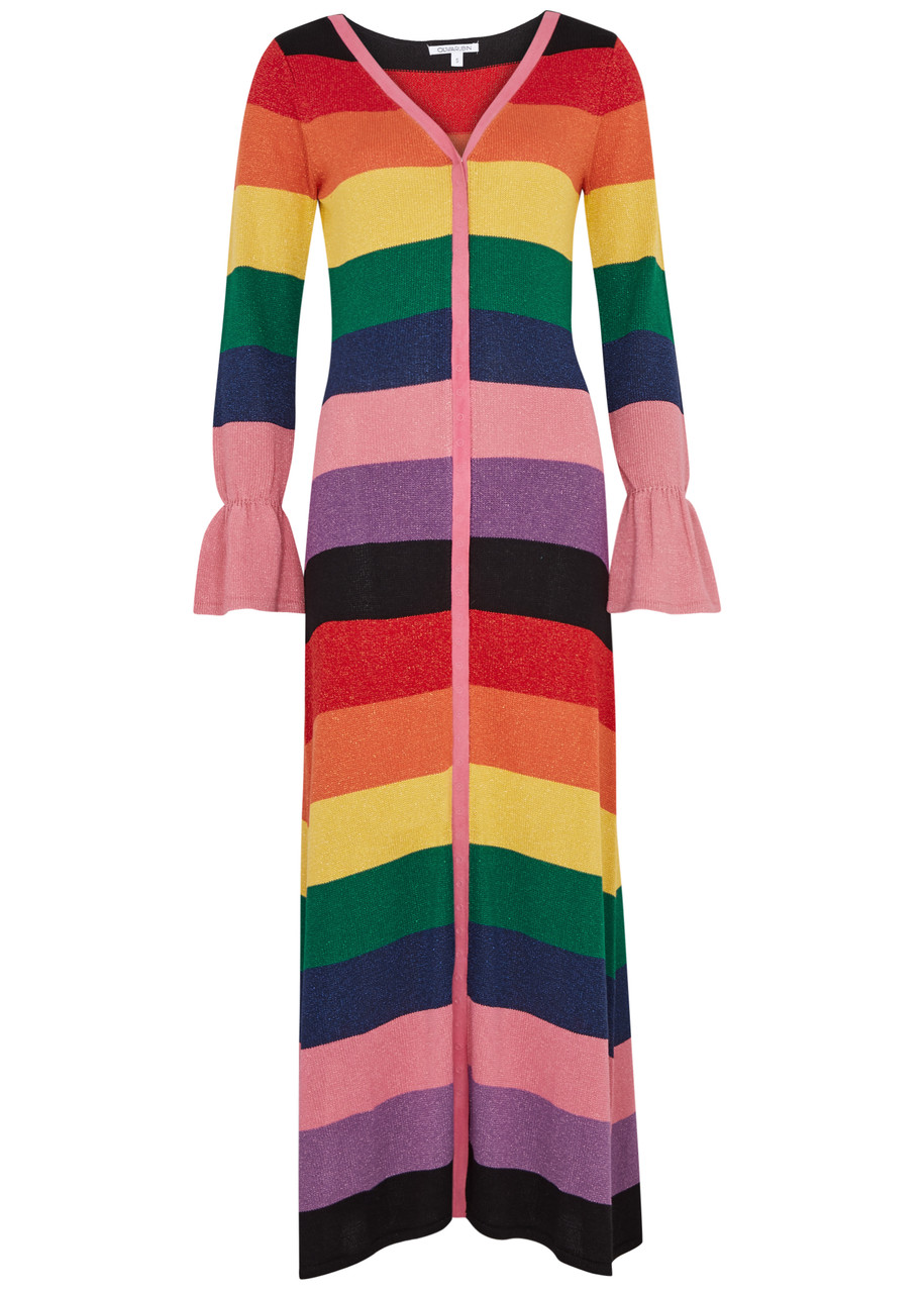 Olivia Rubin Zuri Striped Metallic-knit Dress In Multicoloured