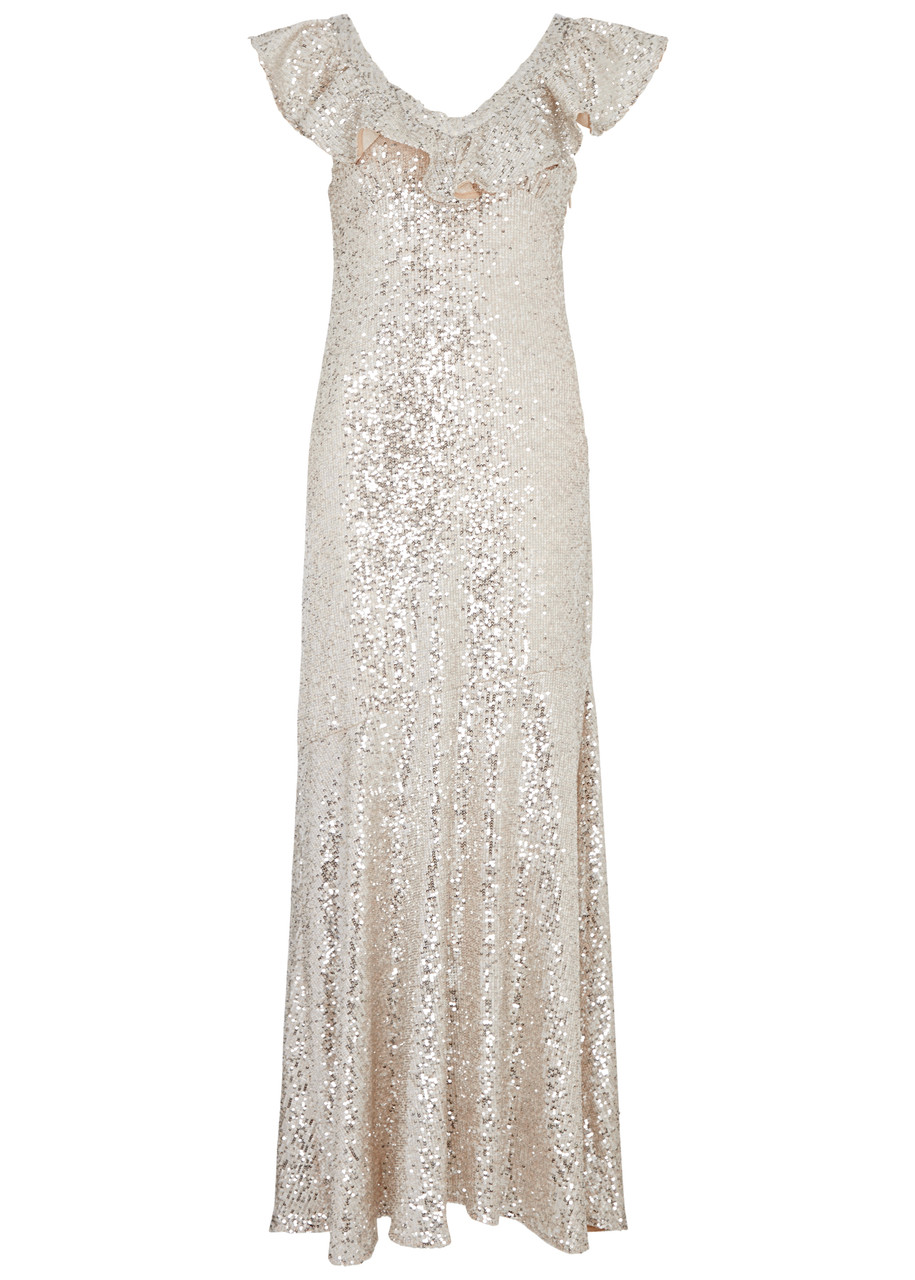Olivia Rubin Rex Sequin-embellished Maxi Dress In Silver