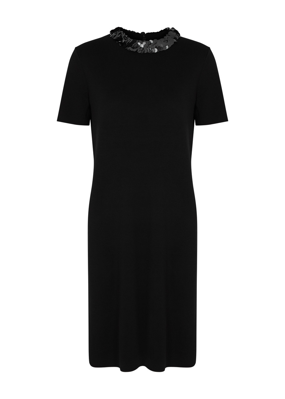 Tory Burch Sequin-embellished Wool-blend Midi Dress In Black