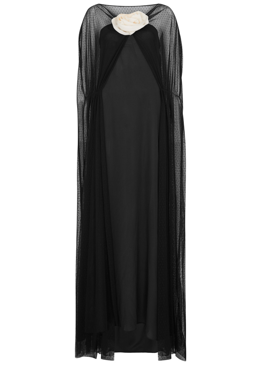 Bernadette Delphine Cape-effect Silk Gown In Black