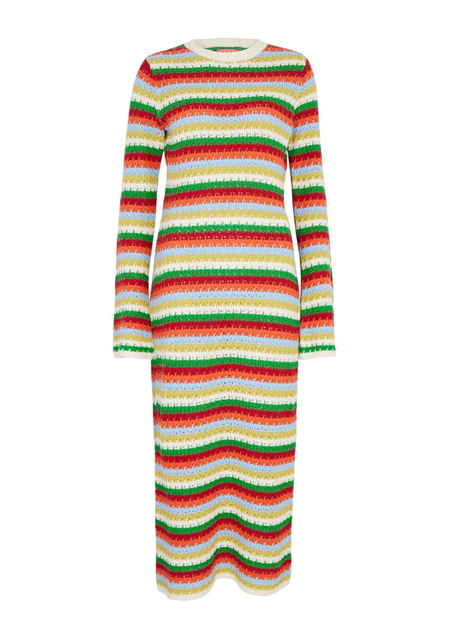 Nadine Striped Crochet-knit Midi Dress