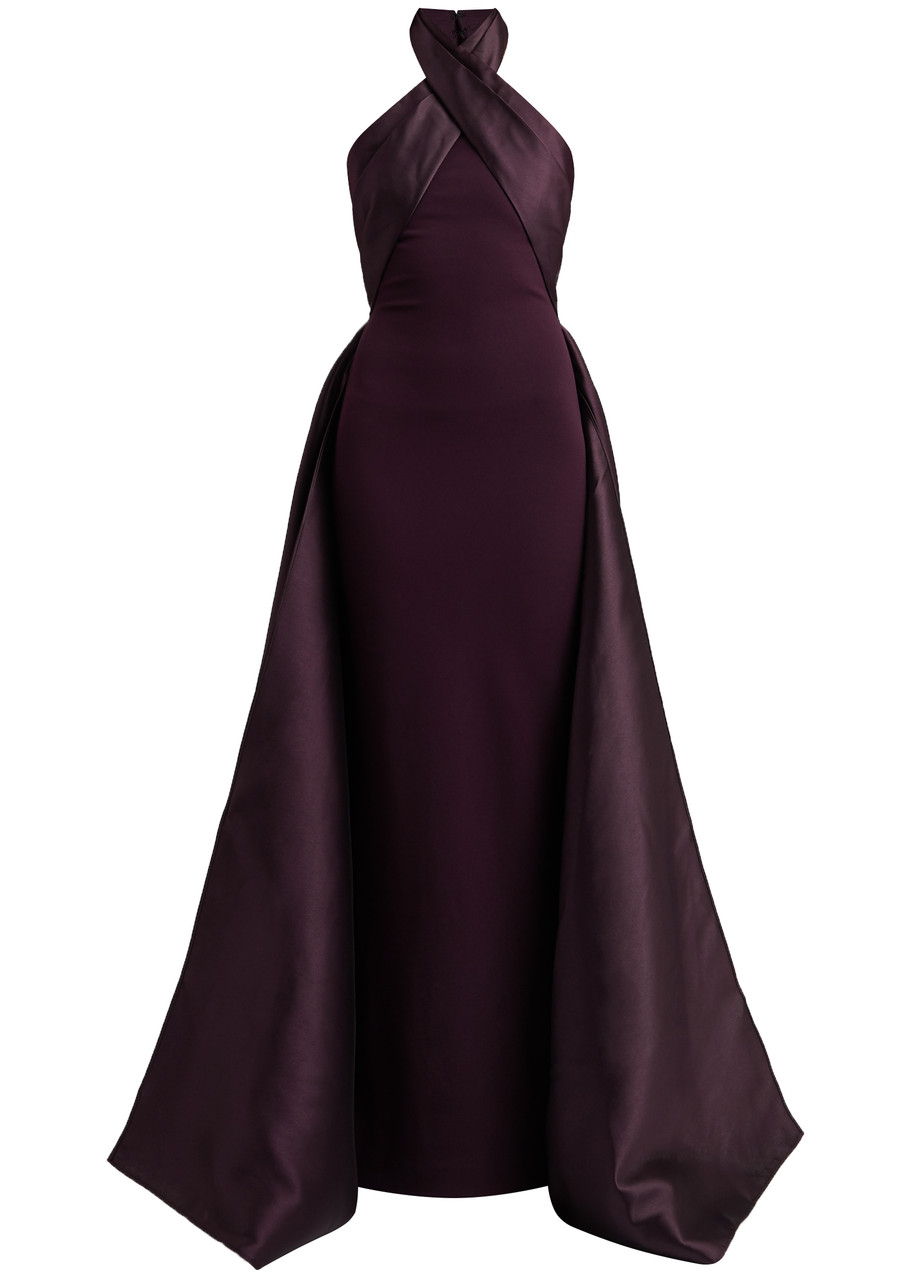 Solace London Rumi Halterneck Draped Gown In Plum