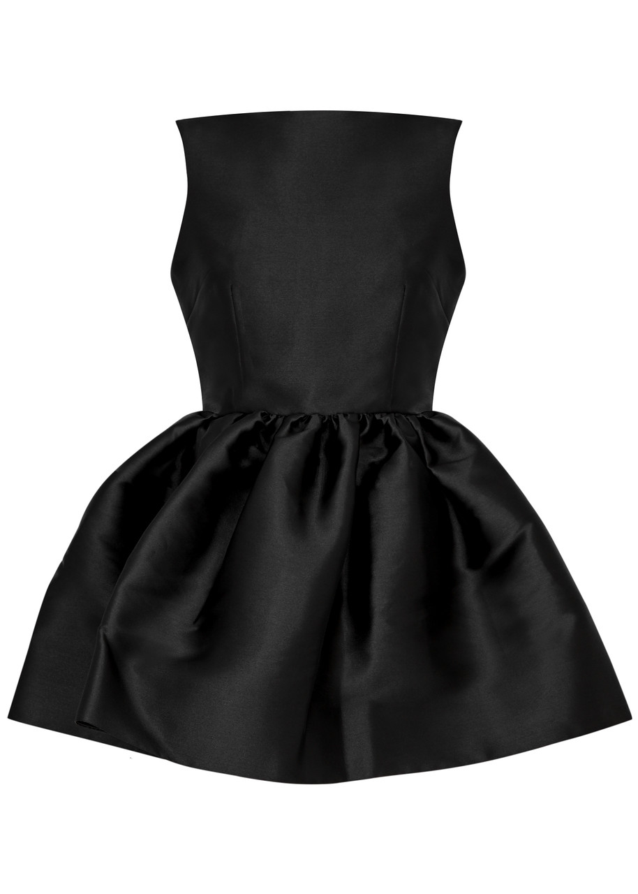 Solace London Simona Satin-twill Peplum Top In Black