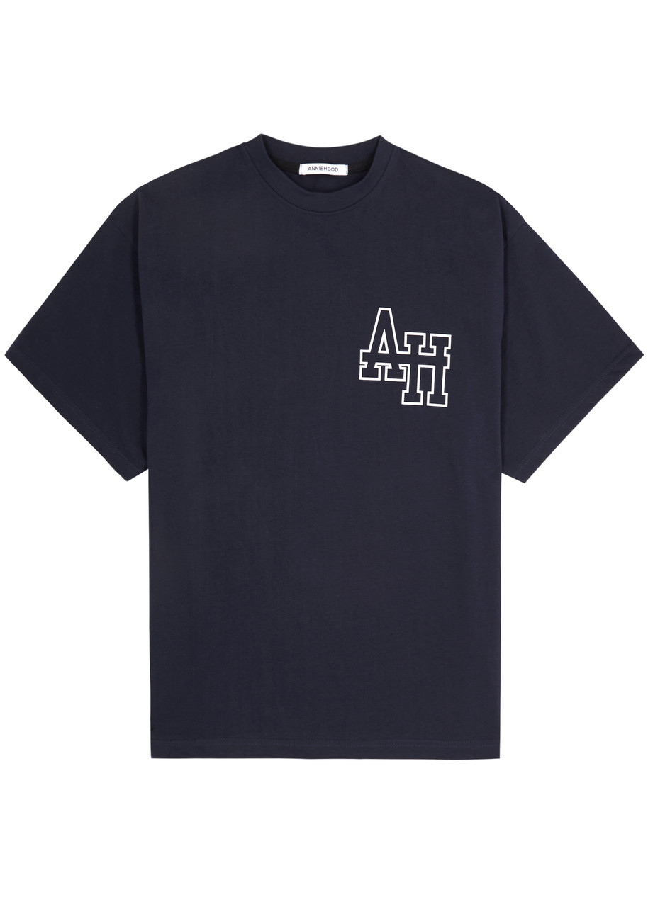 Annie Hood College Logo-print Cotton T-shirt In Navy
