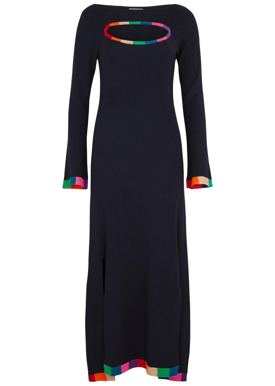 Olivia Rubin Mara Cut-out Ribbed-knit Maxi Dress In Black