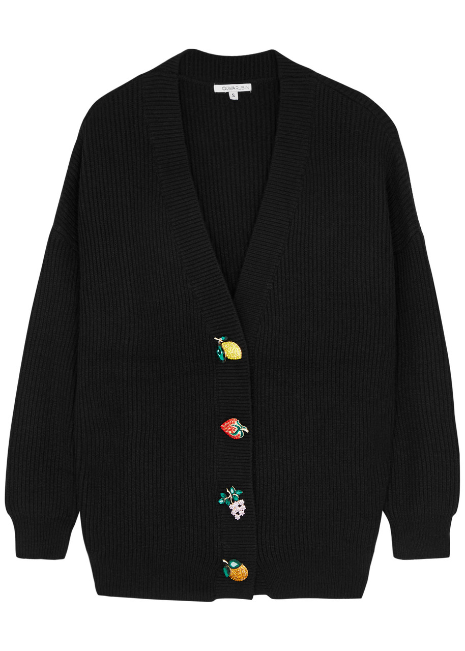 Olivia Rubin Franki Embellished Ribbed-knit Cardigan In Black