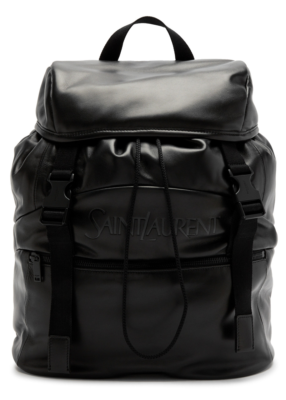Saint Laurent Logo Leather Backpack In Metallic