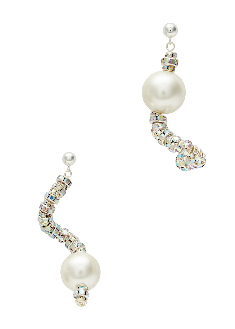 Pearl Octopuss.y Diamond Snakes Silver-plated Drop Earrings In Silver