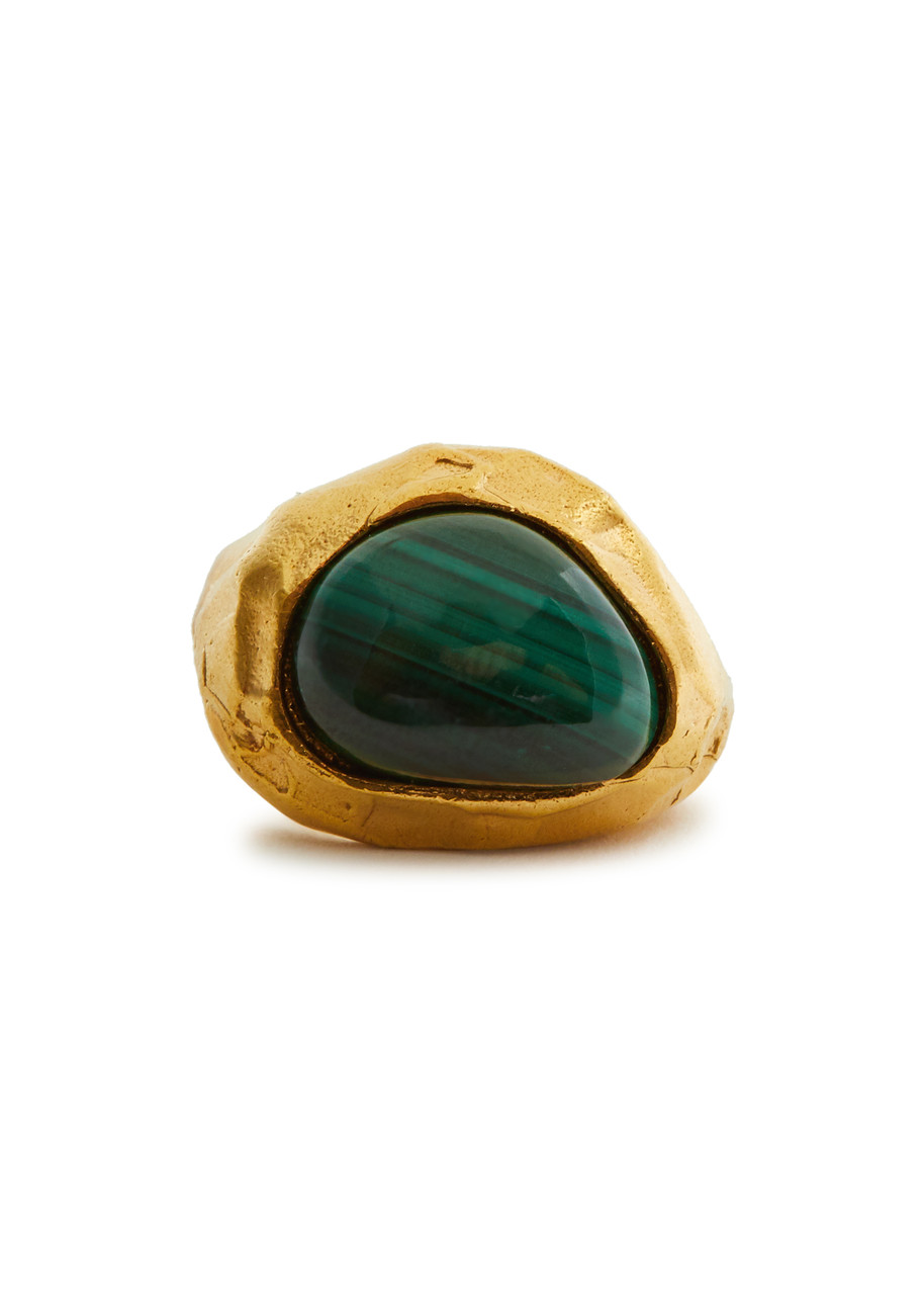 Alighieri The Mountain Rising 24kt Gold-plated Ring In Green