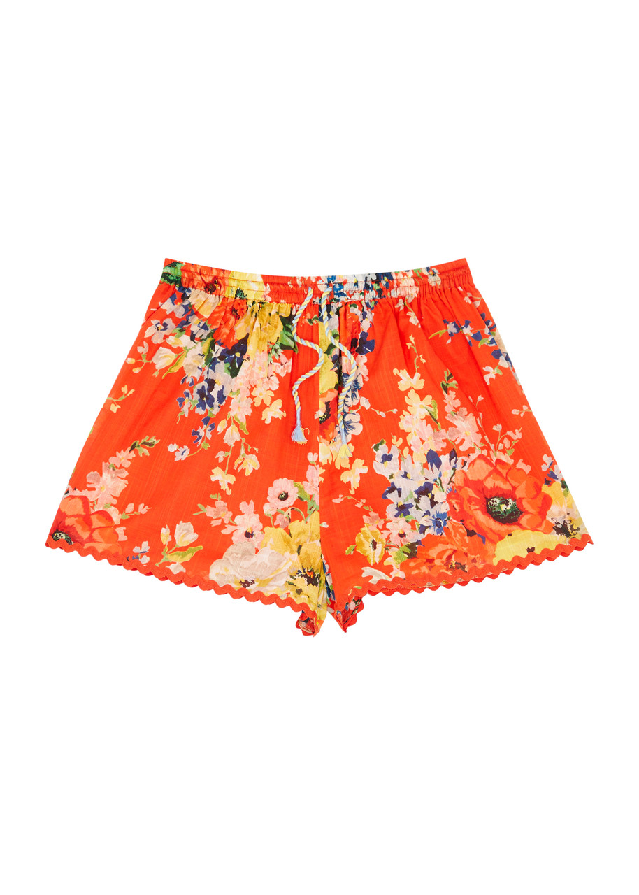 Zimmermann Babies' Kids Alight Floral-print Cotton Shorts In Red