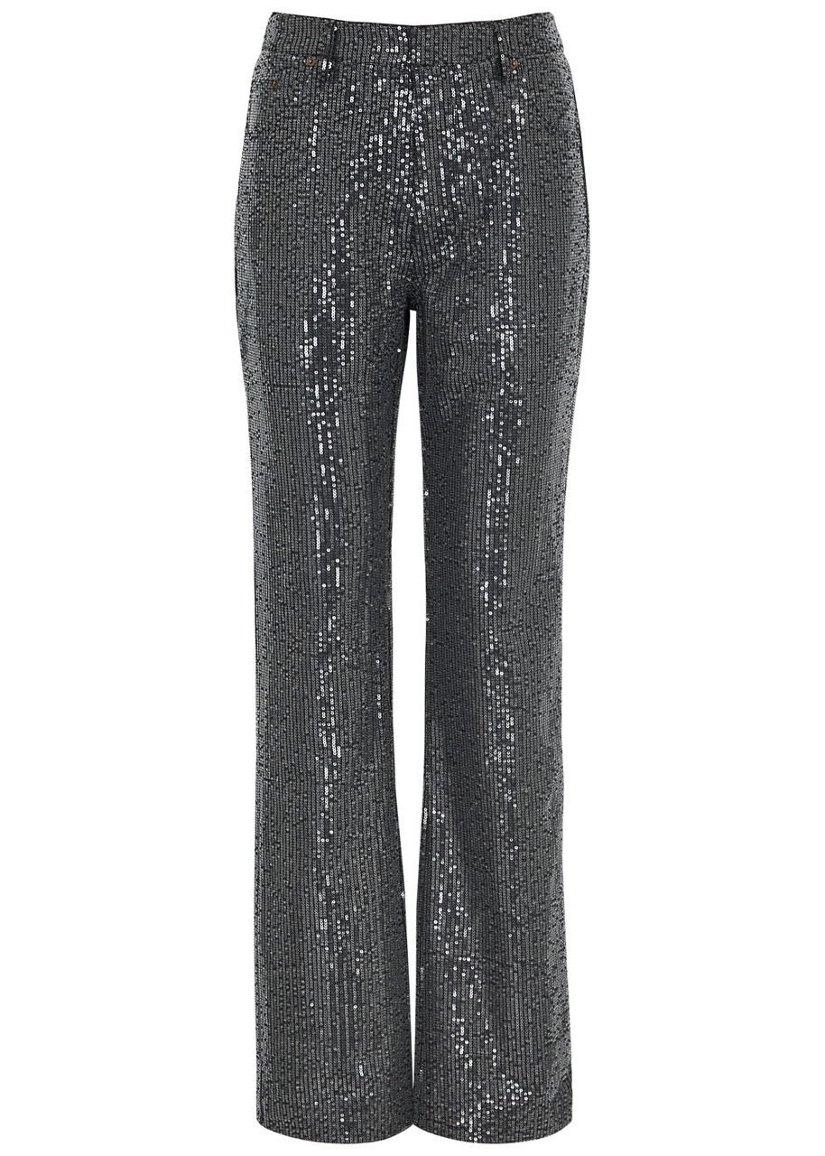 Rotate Birger Christensen Sequin-embellished Slim-leg Jeans In Black