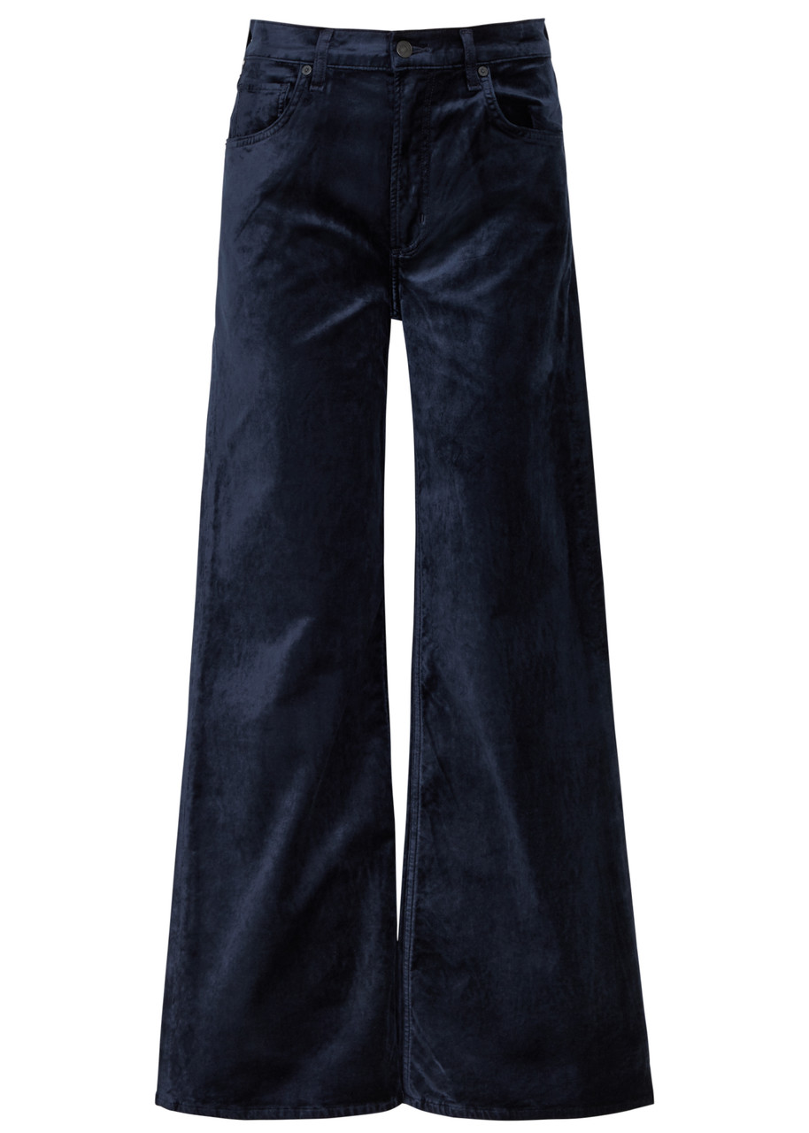 Shop Citizens Of Humanity Paloma Velvet Wide-leg Jeans In Navy